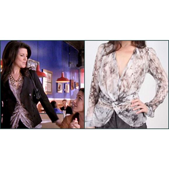 CHELSEA FLOWER $154 Printed Silk Chiffon Twist Top XS Gray Floral - Picture 1 of 3